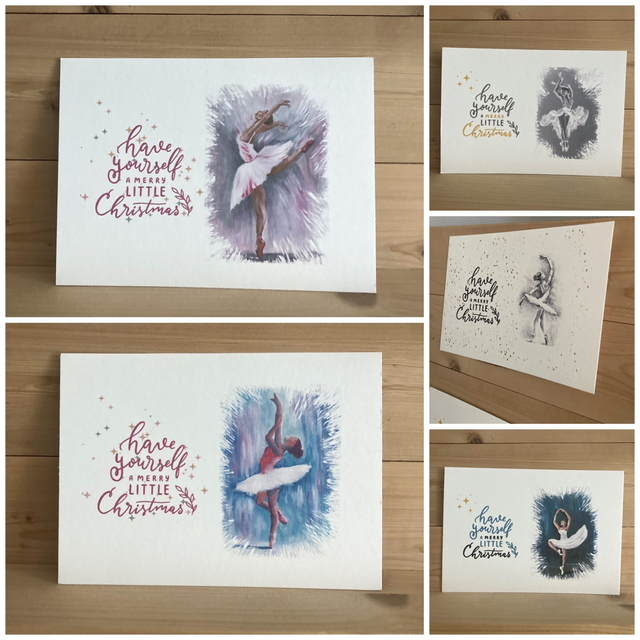 Set van 5 of 10 Ballet Kerstkaarten | postkaarten Have Yourself a Merry little Christmas 