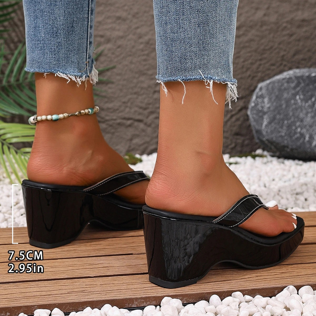 Women Elegant French-Style Thong Sandals with Wedge Heel