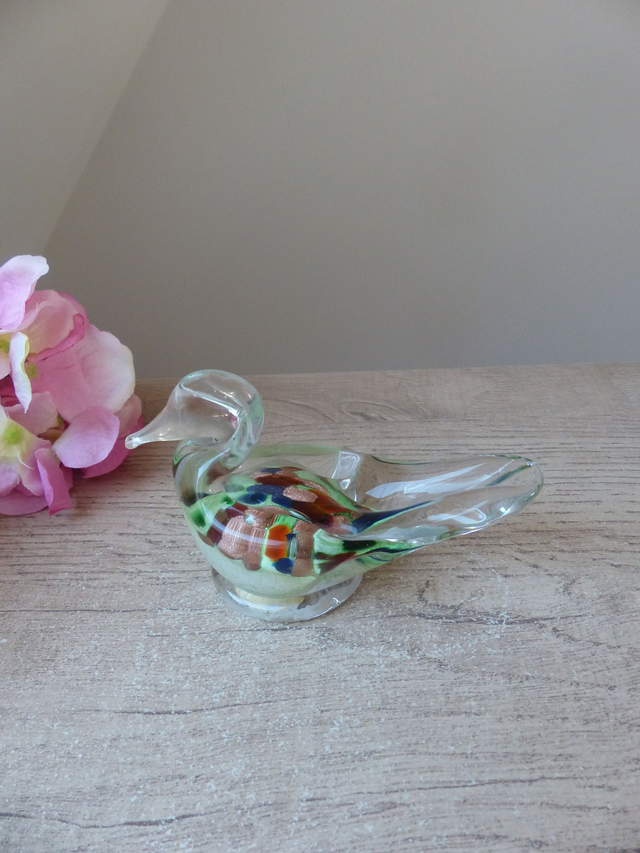 Sculpture Canard en Verre Soufflé, Canard Presse Papier en Verre, Décoration de Bureau, Figurine Canard Verrerie d'Art Kaysersberg en Alsace