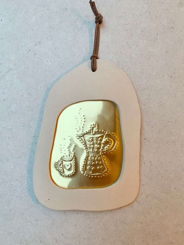 Petit cadre grès chamotté illustration cafetière