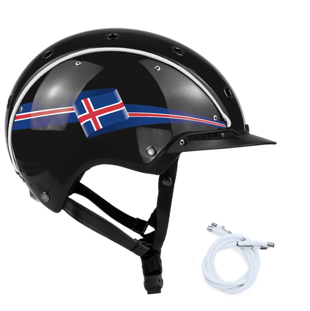 Casco Reithelm Champ 3 Black Shiny Iceland flag white stripe