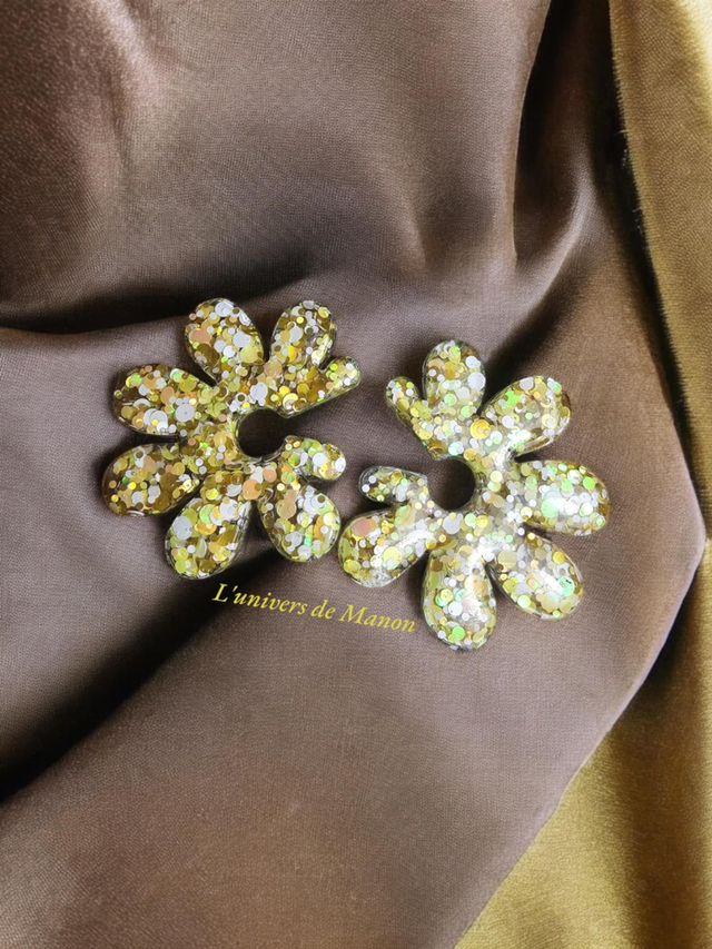 Boucles d&#039;oreilles &quot; Julia &quot;  en résine et paillettes pour femme, tendance 