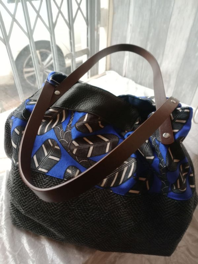 Grand sac cabas cube fait main cuir souple coton aspect velours