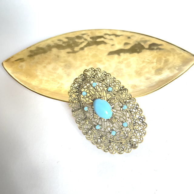 Türkis Messing Brosche Vintage 
