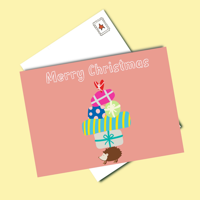 Merry Christmas Geschenke mit Igelchen Weihnachtskarte 