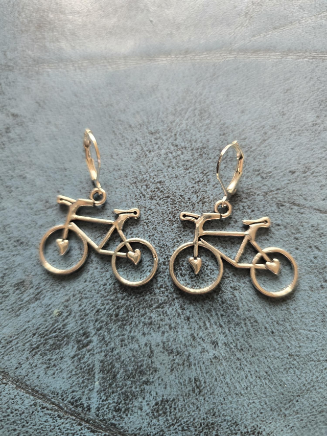 Earrings silver bike bicycle heart detail large