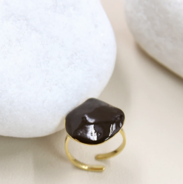 Bague ronde pierre noir 