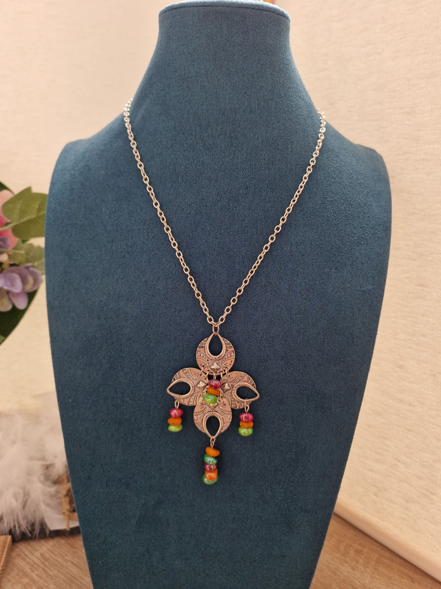 Collier Vintage Ethnique Bohème Argenté Perles Multicolore