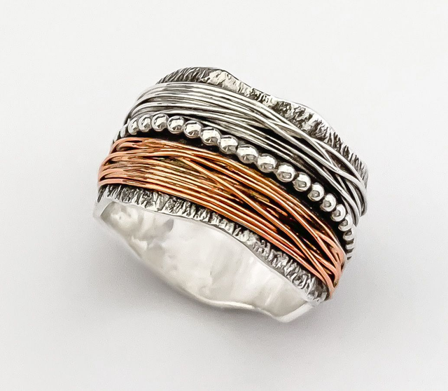 Anillo de plata de 925 e hilo de cobre y plata