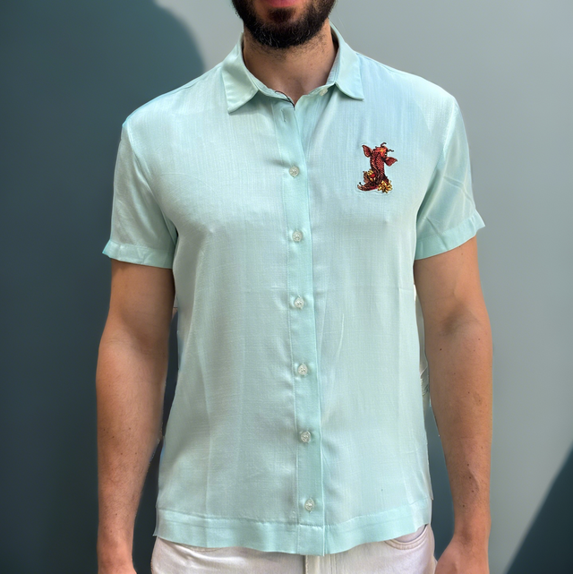 Mint blue koi fish embroidery