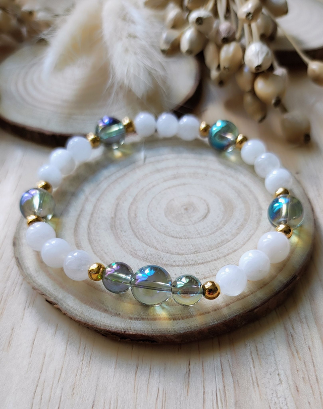Bracelet "Intuition et Féminité" Pierre de Lune et Quartz Aura