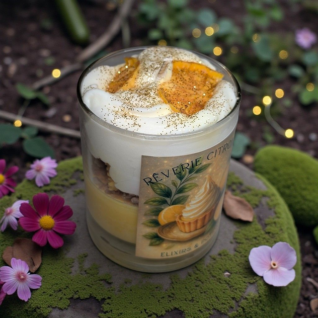 Bougie parfumée gourmande "Rêverie Citronnée" (tarte citron meringuée)