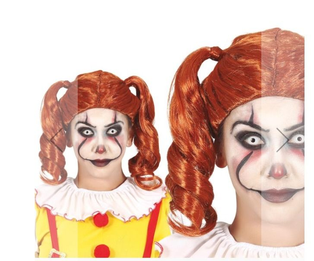 Carnevale ,   48014  PARRUCCA CON CODINI IN SCATOLA  clown hit 