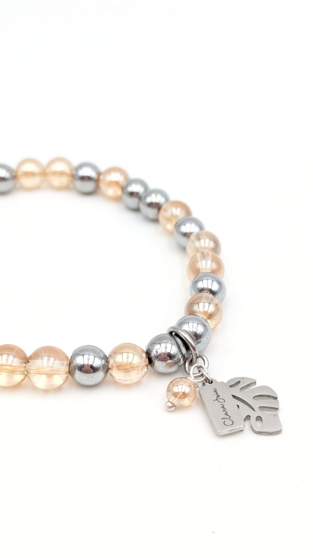 ✨ Bracelet Quartz Aura Sunset &amp; Hématite Argentée – Douceur &amp; Force Intérieure