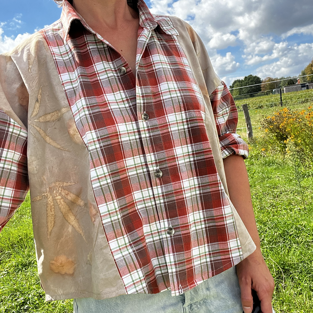 Chemise à pans rouge taupe