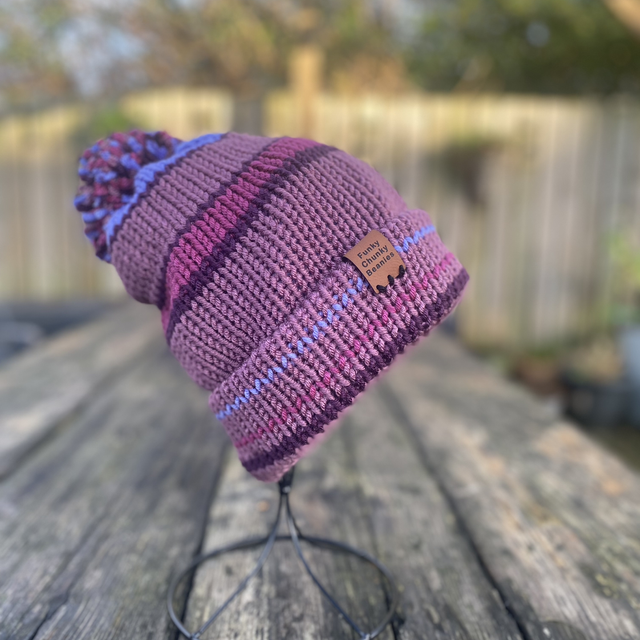 Funky Chunky Bobble hat – Amethyst &amp; Plum - Handmade in Scotland