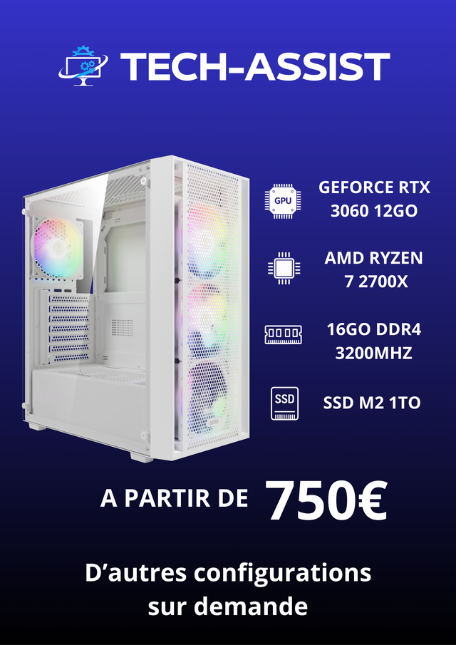 ORDINATEUR GAMING RYZEN 7 2700X RTX 3060 16Go DDR4 RECONDITIONNÉ 