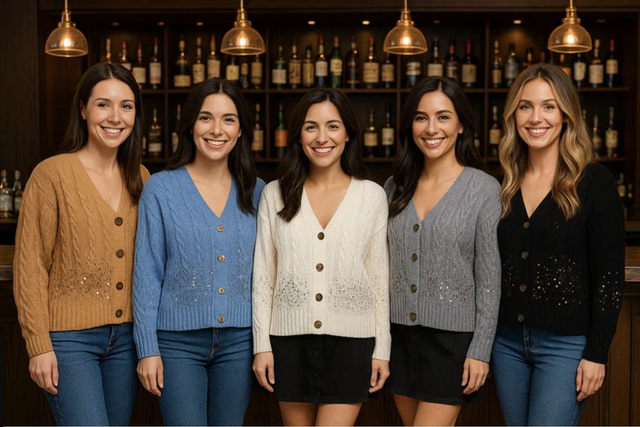 Cable Sequin Gold Button Cardigan - KM