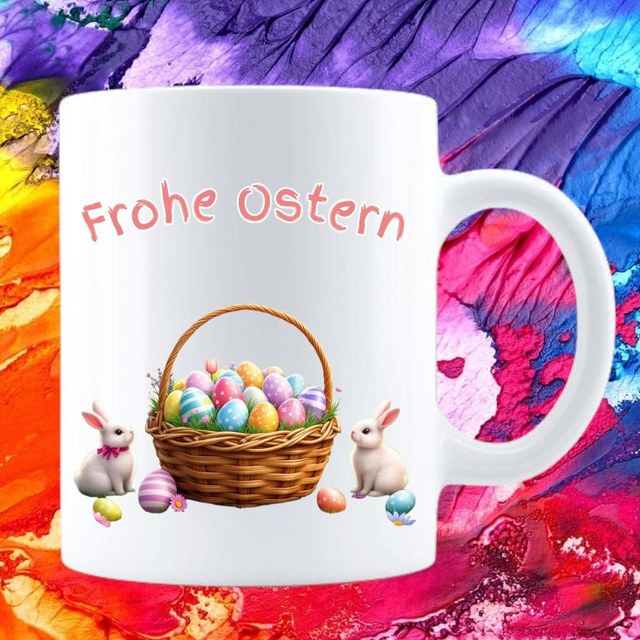 Frohe Ostern Hasen mit Korb 