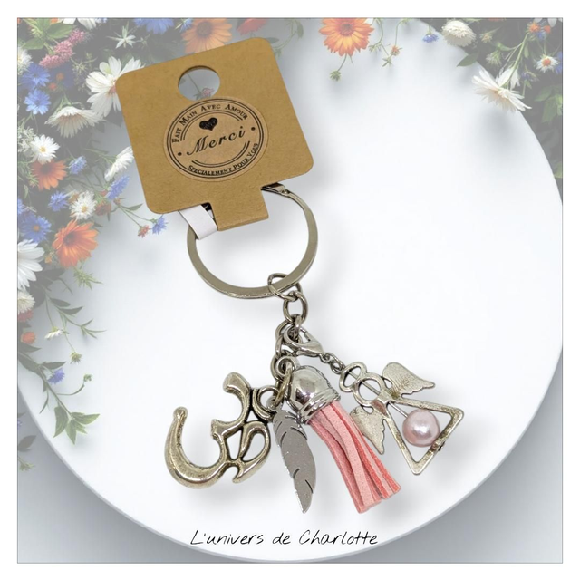 Porte-clés &quot;OM&quot; ange rose PC-029