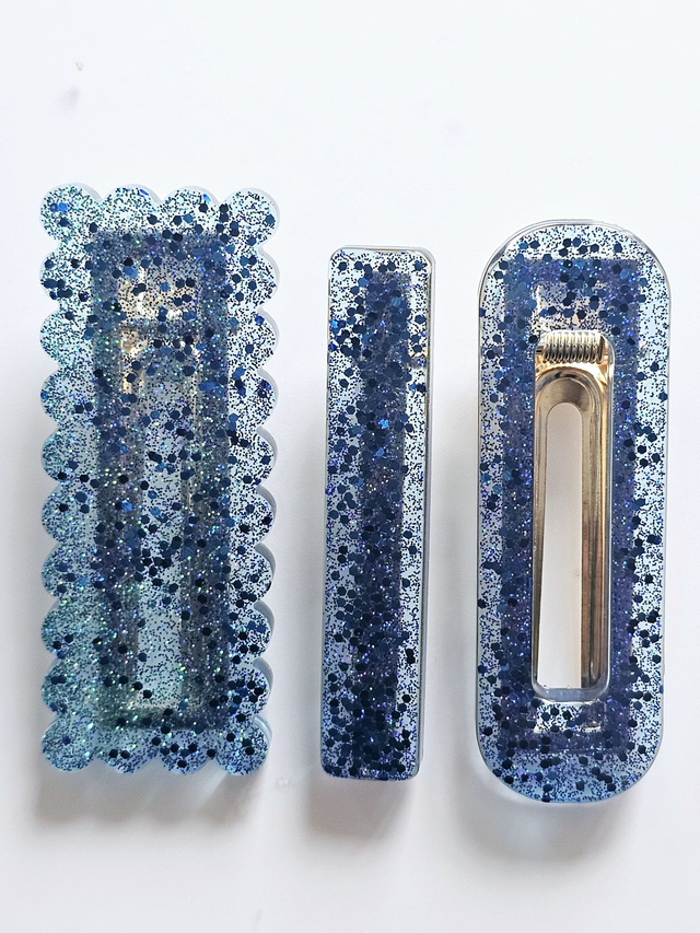 TRIO BARRETTES NUANCES BLEUES PAILLETTÉES