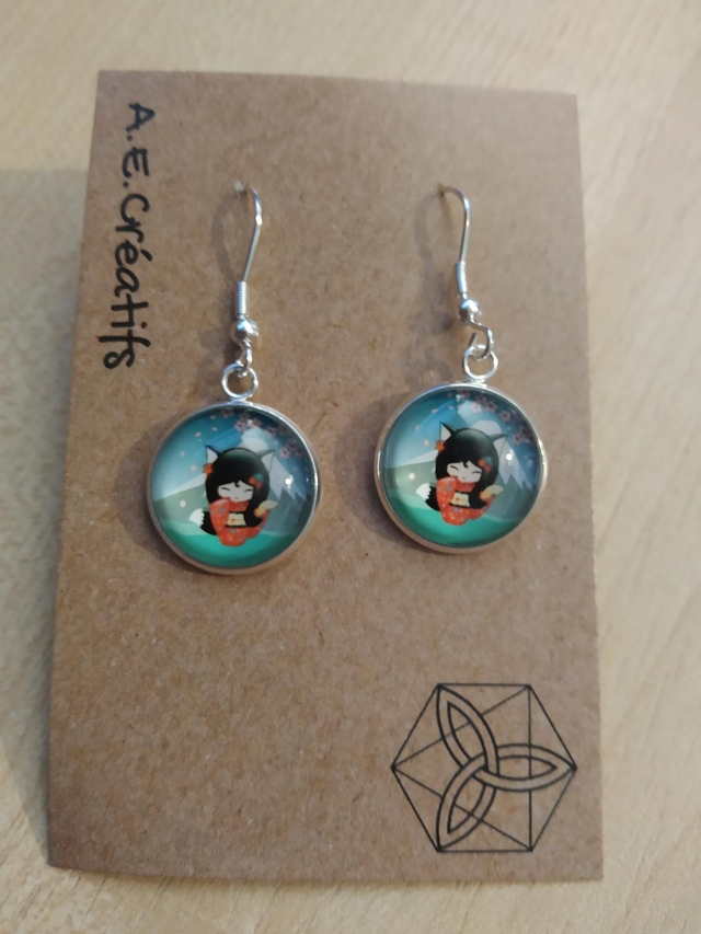 Boucles d&#039;oreilles Kokeshi renard 