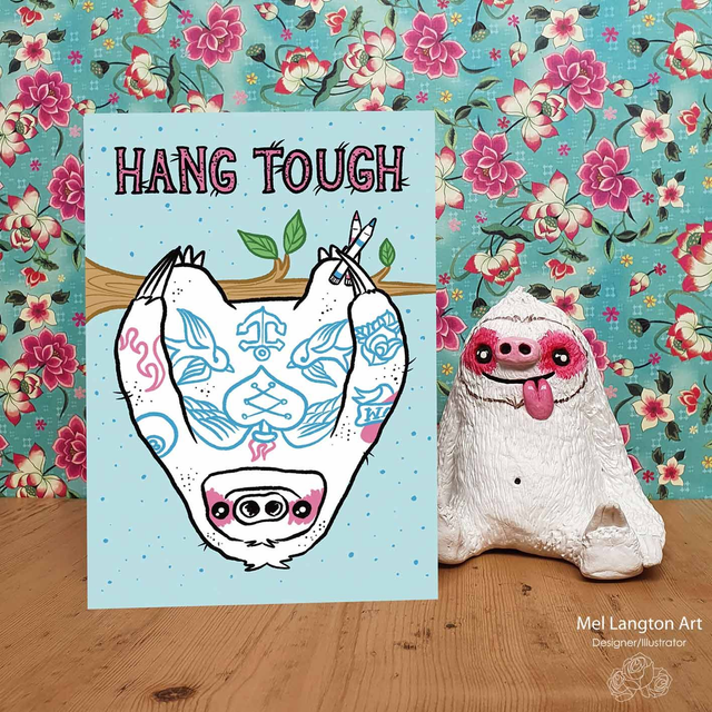 Hang Tough Tattooed Sloth Greeting Card