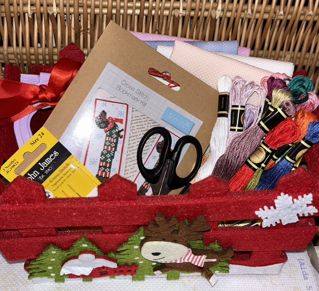 Christmas Dachshund Cross Stitch Basket