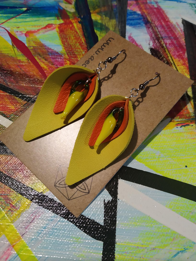 Boucles D&#039;oreilles Cuir Jaune 