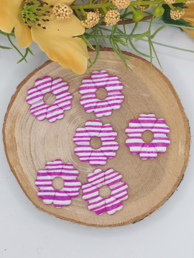 Fleurs Leady rayées Blanc/Violet Fluo 