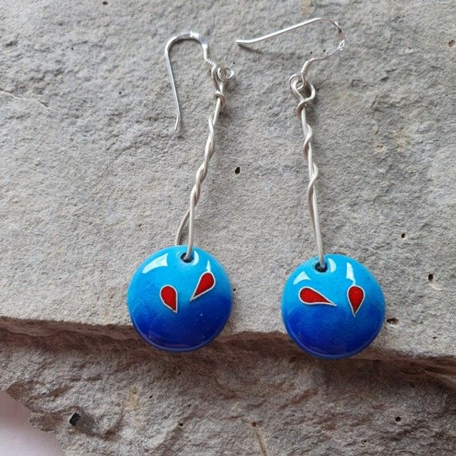Blue cloisonne enamelled earrings - EE071J
