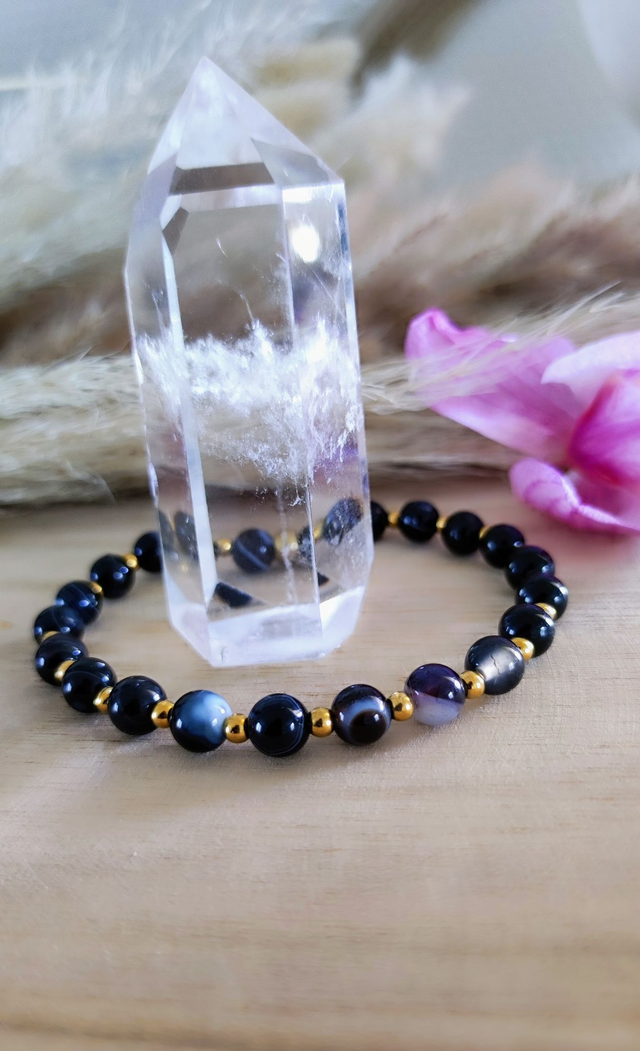 A Bracelet "Renouveau et Protection" Agate noire
