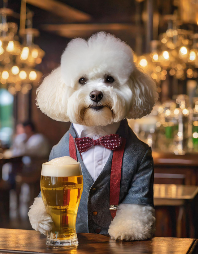 Bichon at the Bar Framed Canvas 