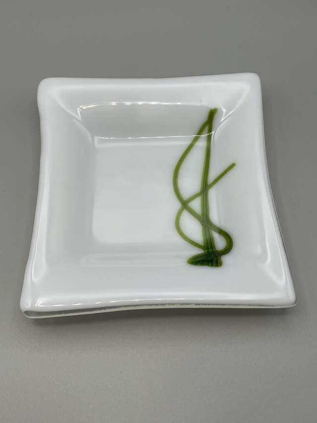 White Decorative Dish with Green Abstract Design