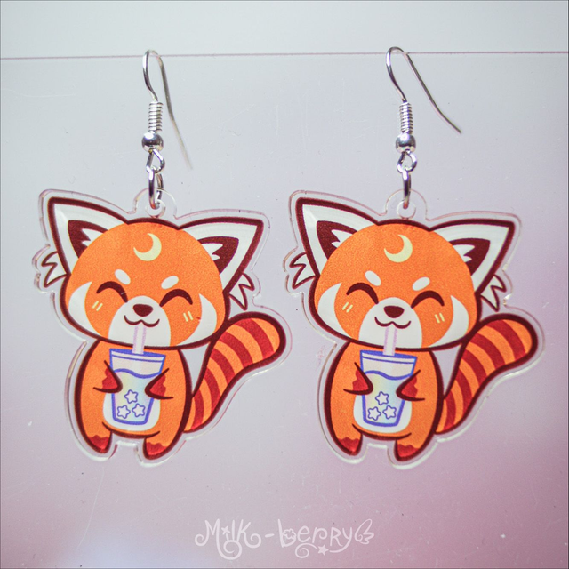 Boucles d'Oreilles Acrylique Panda Roux Bubble Tea