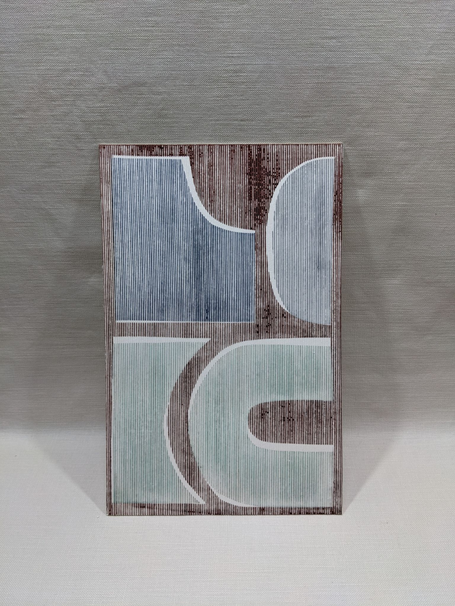 PAPER GEOMETRY (I) Mono Screen Print on Corrugated Card w/ Copper, Avocado, Indigo & Oak Gall Inks