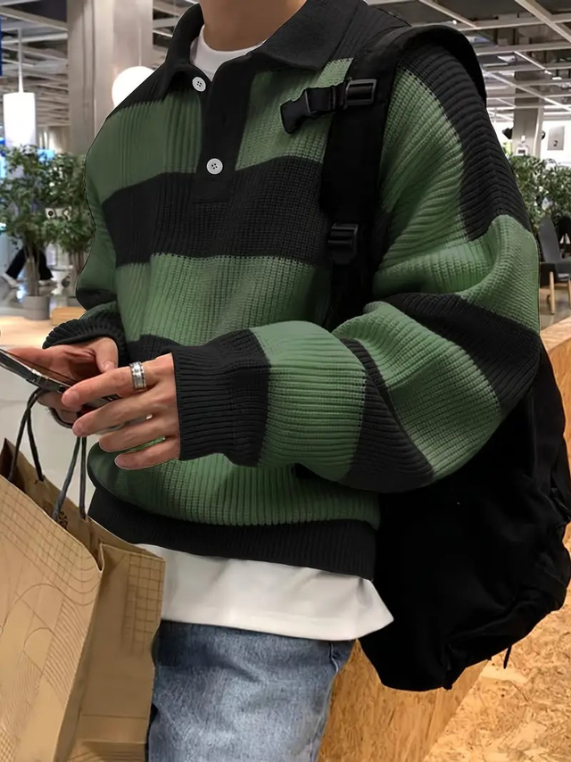 Men Contrast Color Knitted Sweater