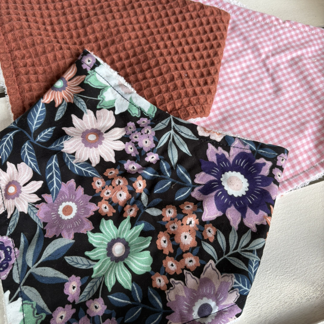 Three Pack Navy Bold Floral, Waffle & Gingham Bamboo Bibs