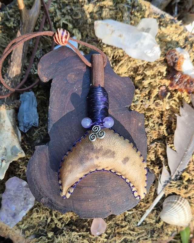 Red Stag and Triskelion Shamanic Necklace Rattle