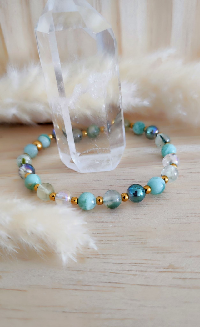 Bracelet "Bien-être et Protection" Calcédoine verte et Préhnite