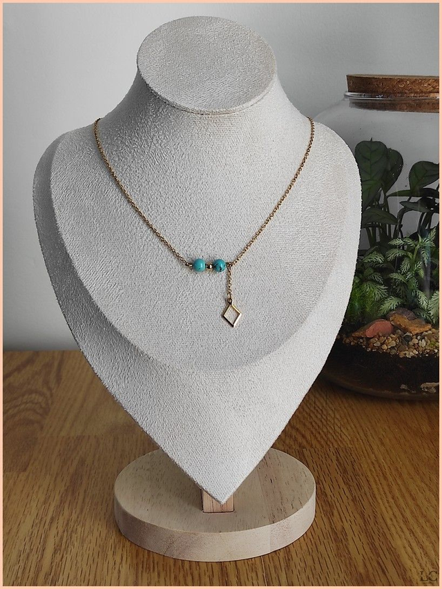 Collier duo de perles avec breloque, pierre naturelle - Turquoise