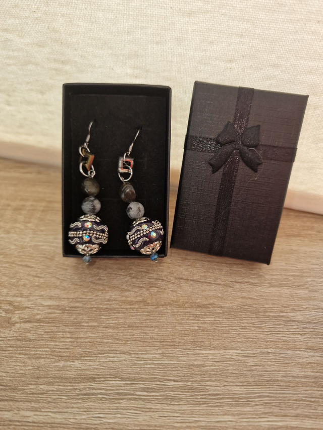 Boucles D&#039;oreilles Acier Labradorite Indonésiennes