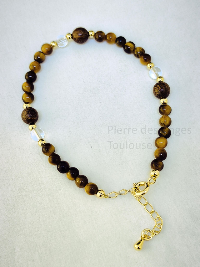 Bracelet - Lithothérapie - Pierre naturelle - Œil de Tigre et Quartz Fantôme