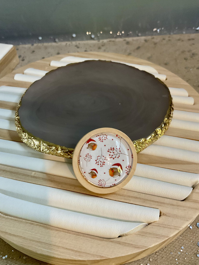 Handmade brooch with blue cute Robin design. Beautiful Christmas gift. 