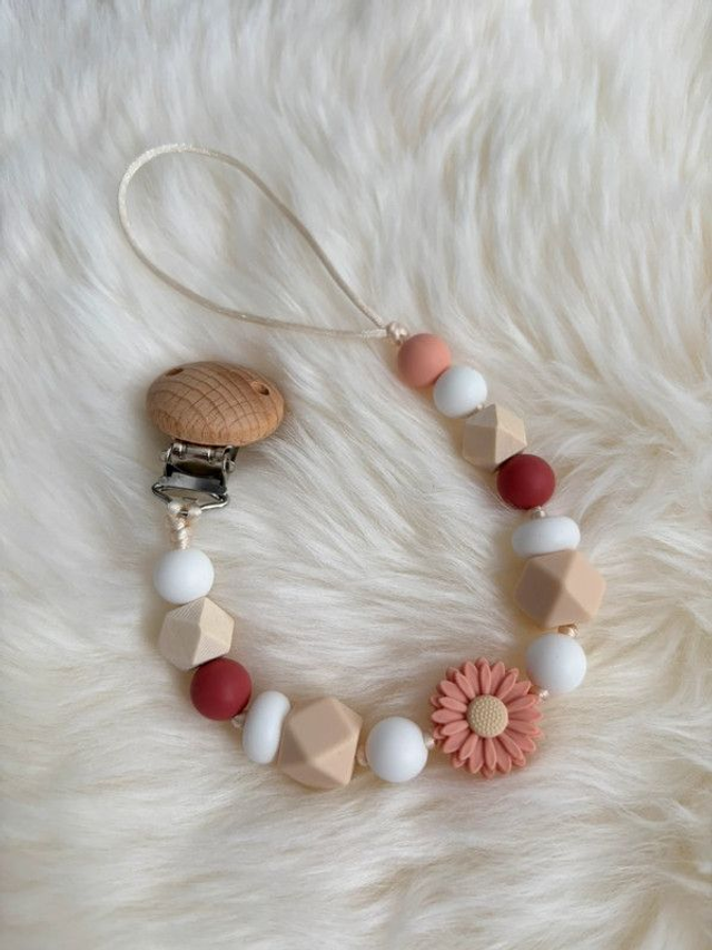 Attache tetine Fleur vieux rose 🌸 