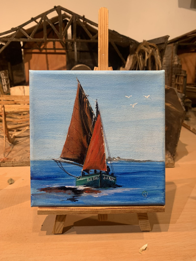 Tableau 15x15cm sur toile et son chevalet Fleur des Îles