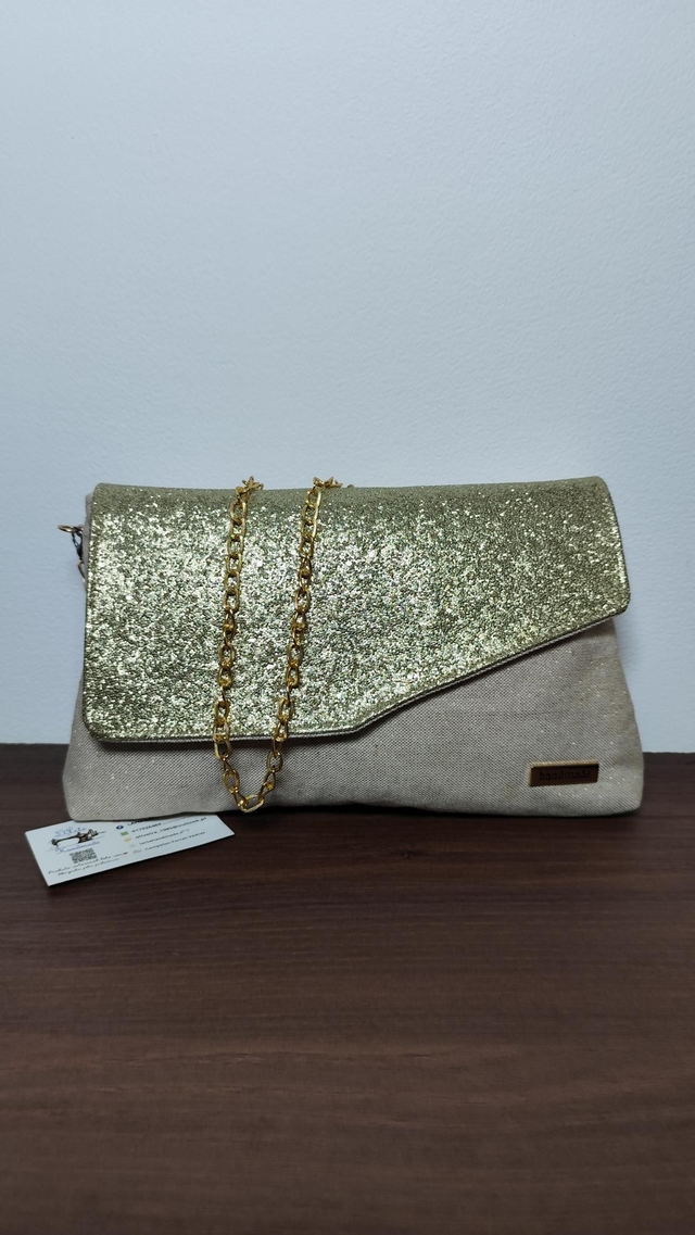 Mala de mão/ombro dourada 