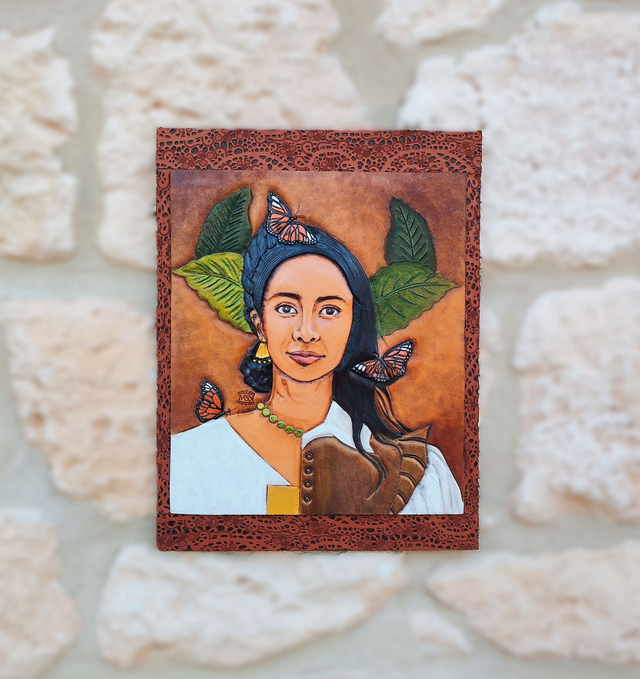 La Malinche, portrait en cuir repoussé