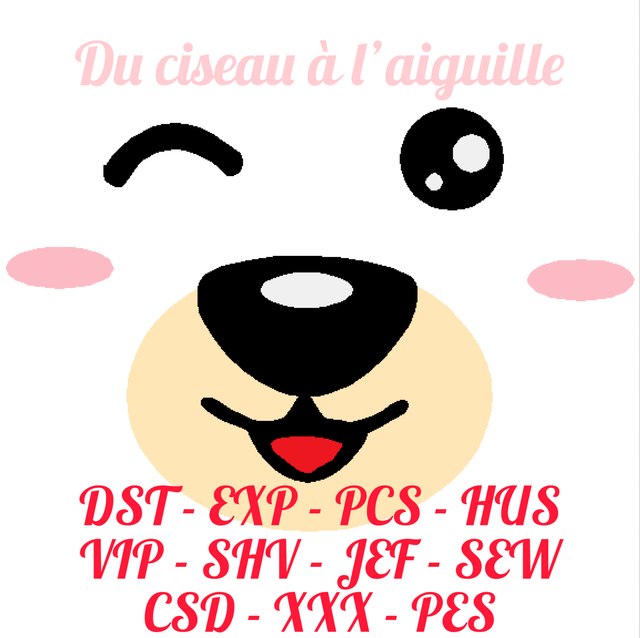 fichier broderie visage "ours" en 2 tailles / 11 formats