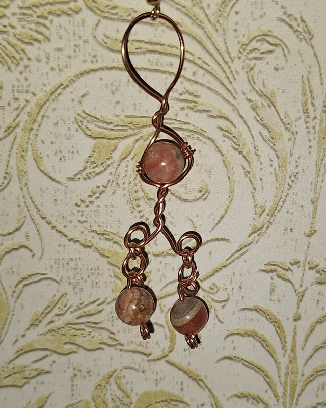 vineyard tears in bronze with AAA grade rhodochrosite, single earring